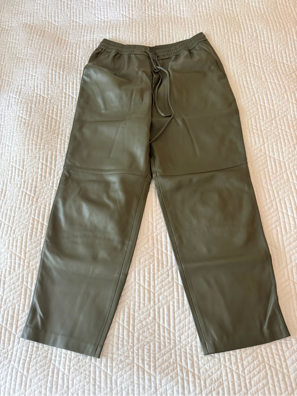 MANGO Olive Faux Leather Wide Leg Pants Size M